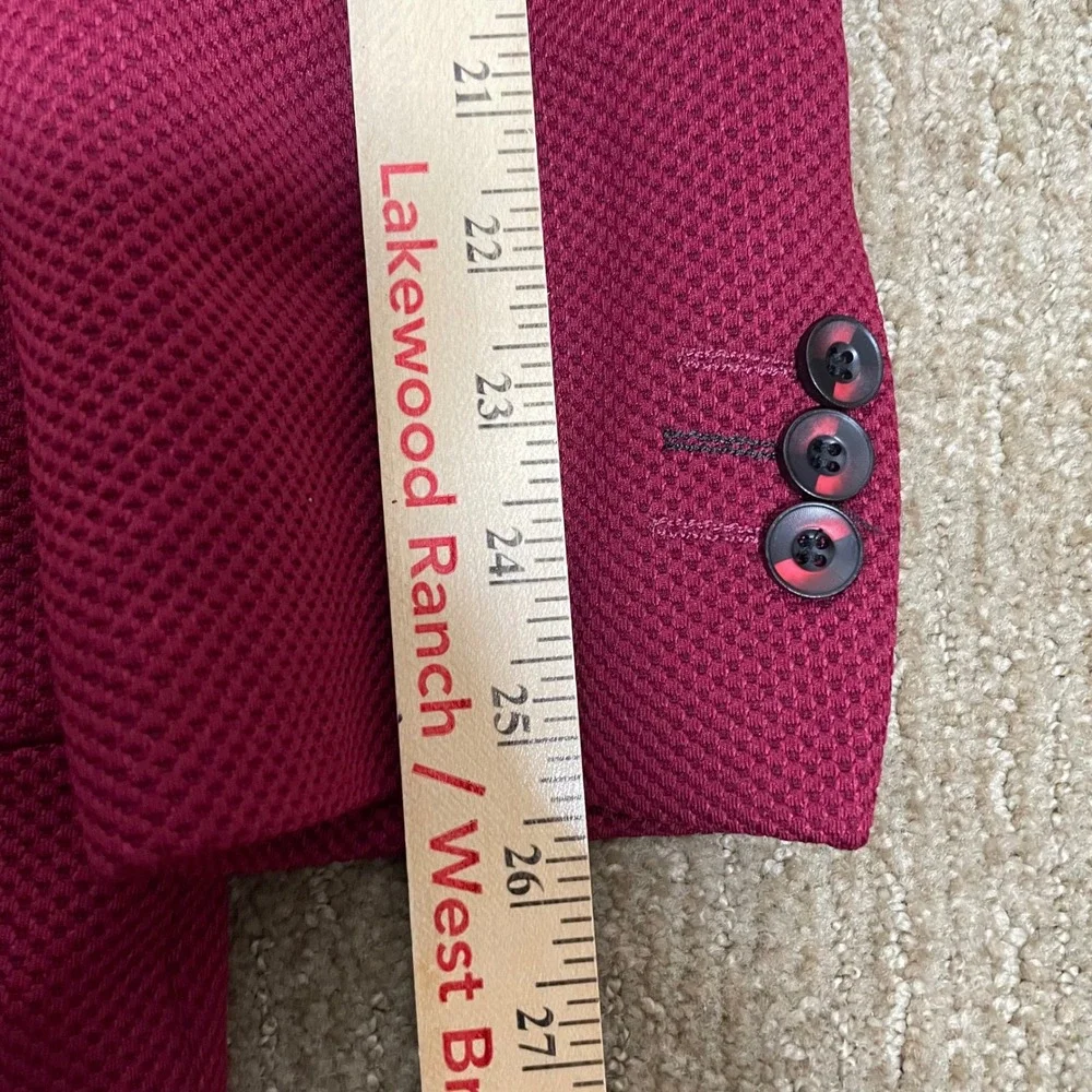 Suslo Couture Azaro Uomo Blazer Mens 44 XL Burgundy Textured Slim Fit Sport Coat